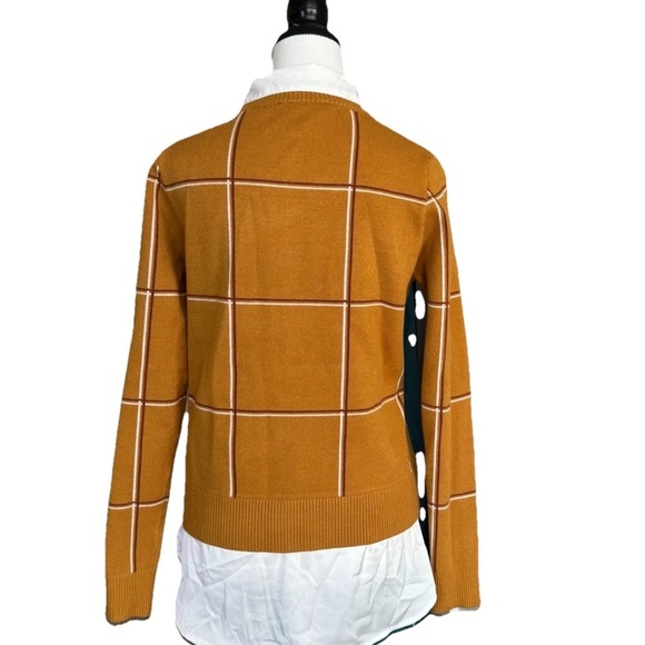 JNY Jones New York Blouse And Sweater V-Neck White Brown Gold Women's S Preppy - Picture 4 of 7